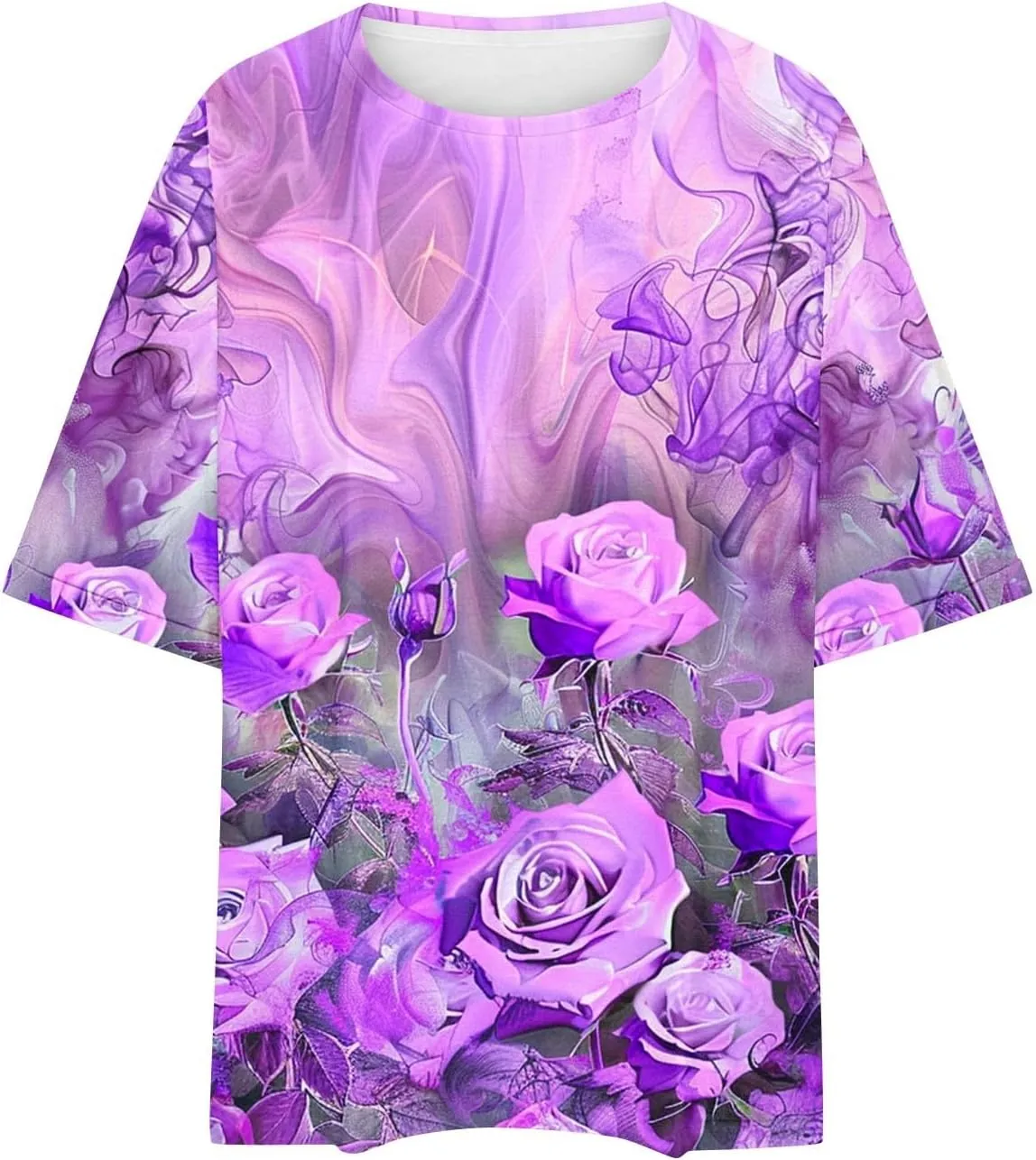 Tops for Women Trendy Summer Plus Size Crew Neck Short Sleeve Shirt Loose Fit Floral Graphic Tunic Tees Blouses