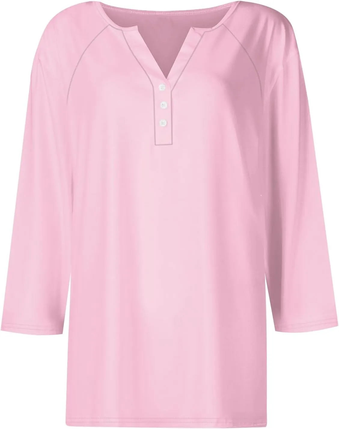 Tops for Women Trendy Summer V Neck 3/4 Sleeve Work Tops Solid Color Baggy Blouses Lightweight Business Tunic Tops