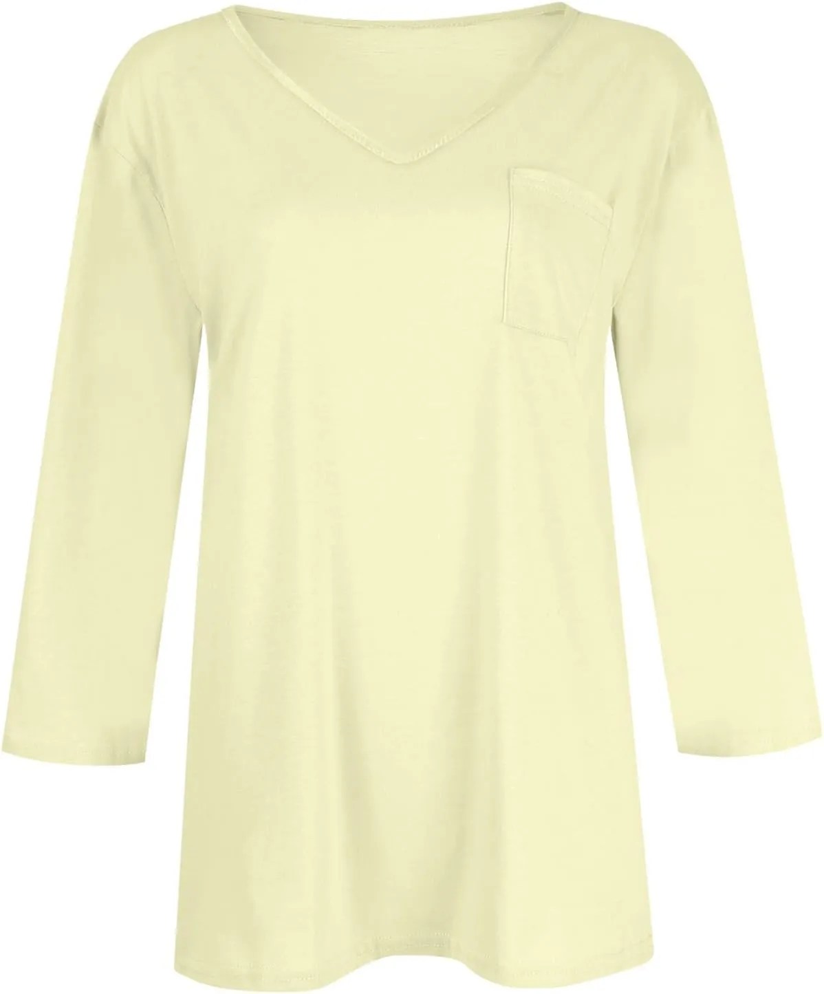 Tops for Women Trendy Summer V Neck 3/4 Sleeve Work Tops Solid Color Baggy Blouses Lightweight Business Tunic Tops