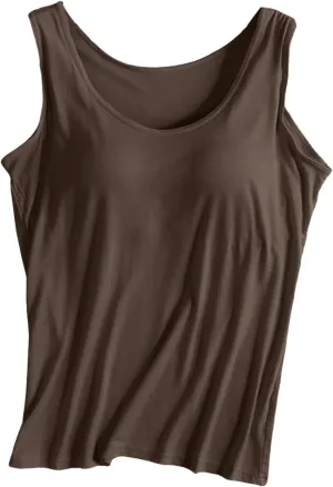 Tops for Women Trendy Tank Tops with Built in Bra Modal Padded Camisole Yoga Bra Racerback Workout Tops Cotton Undershirt