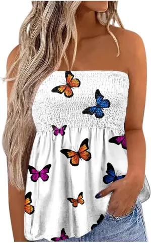 Tube Tops for Women Backless Sexy Tube Tops Strapless Tank Tops 4Th of July Shirts Summer Vacation Beach Tops