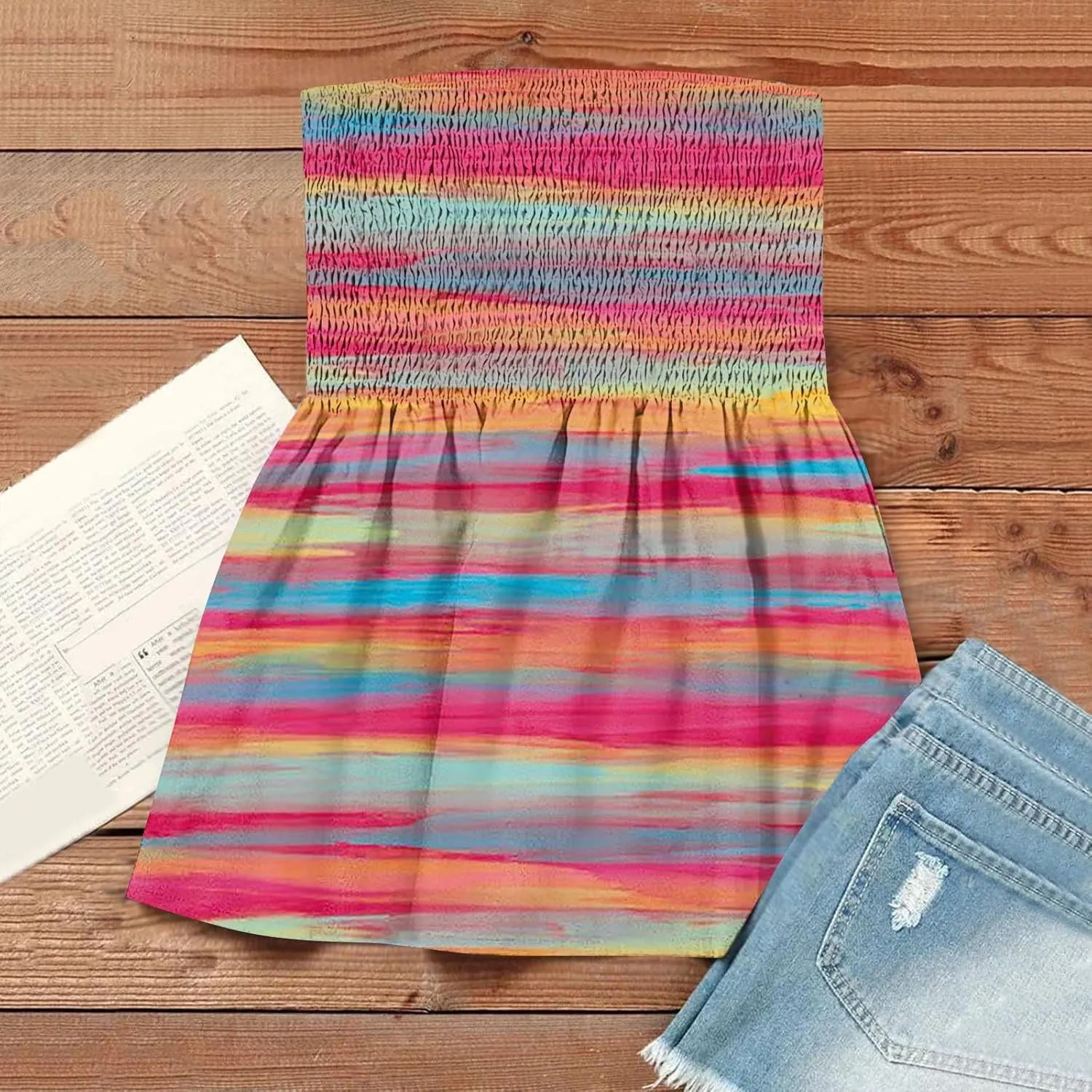Tube Tops for Women Smocked Bandeau Tops Floral Tube Tops Backless Bandeau Tunic Tops Sleeveless Shirts