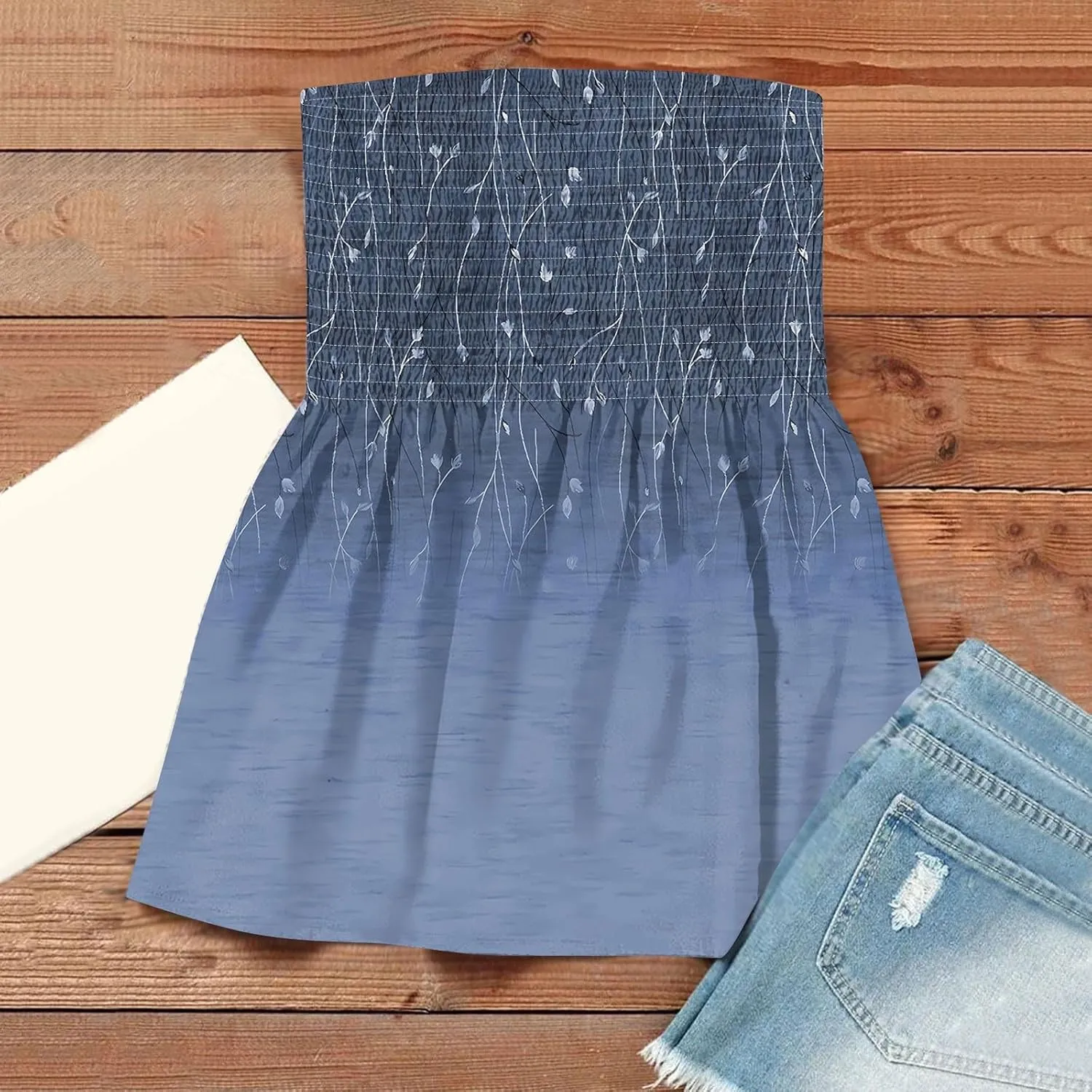 Tube Tops for Women Smocked Bandeau Tops Floral Tube Tops Backless Bandeau Tunic Tops Sleeveless Shirts
