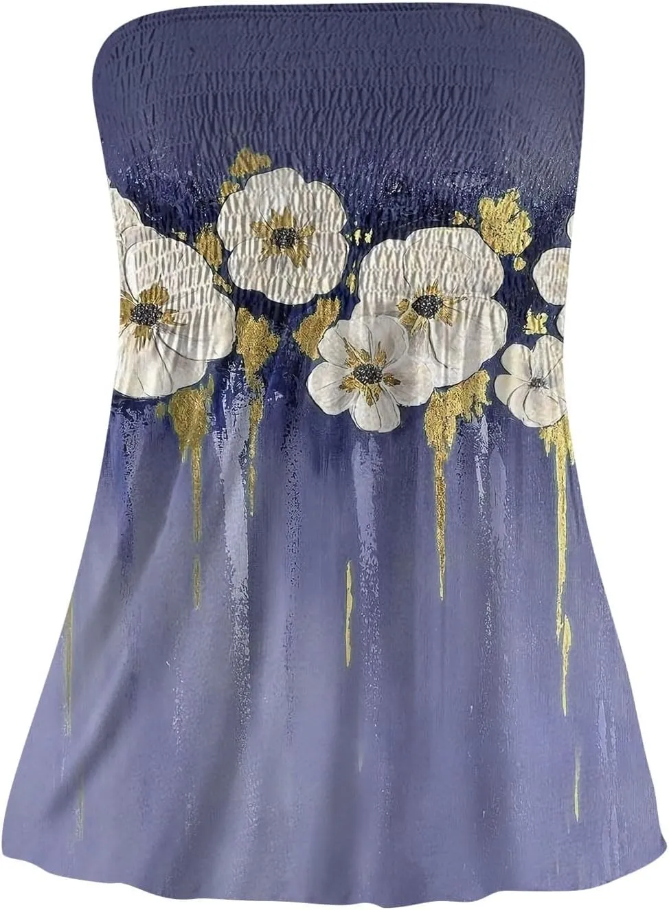 Tube Tops for Women Strapless Bandeau Tank Tops Floral Printed Smocked Ruffled Sleeveless Summer Shirts Tube Tops