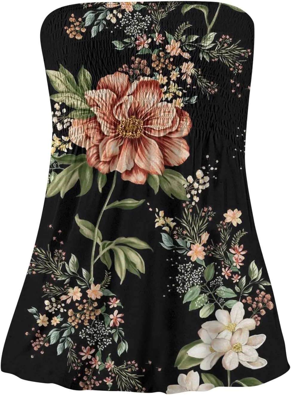 Tube Tops for Women Strapless Bandeau Tank Tops Floral Printed Smocked Ruffled Sleeveless Summer Shirts Tube Tops