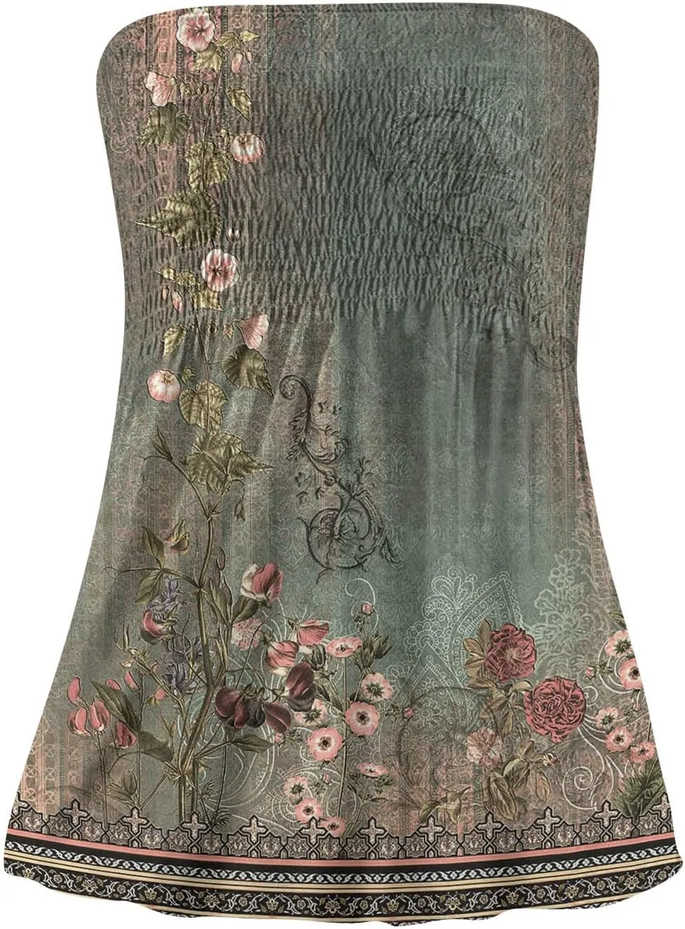 Tube Tops for Women Strapless Bandeau Tank Tops Floral Printed Smocked Ruffled Sleeveless Summer Shirts Tube Tops