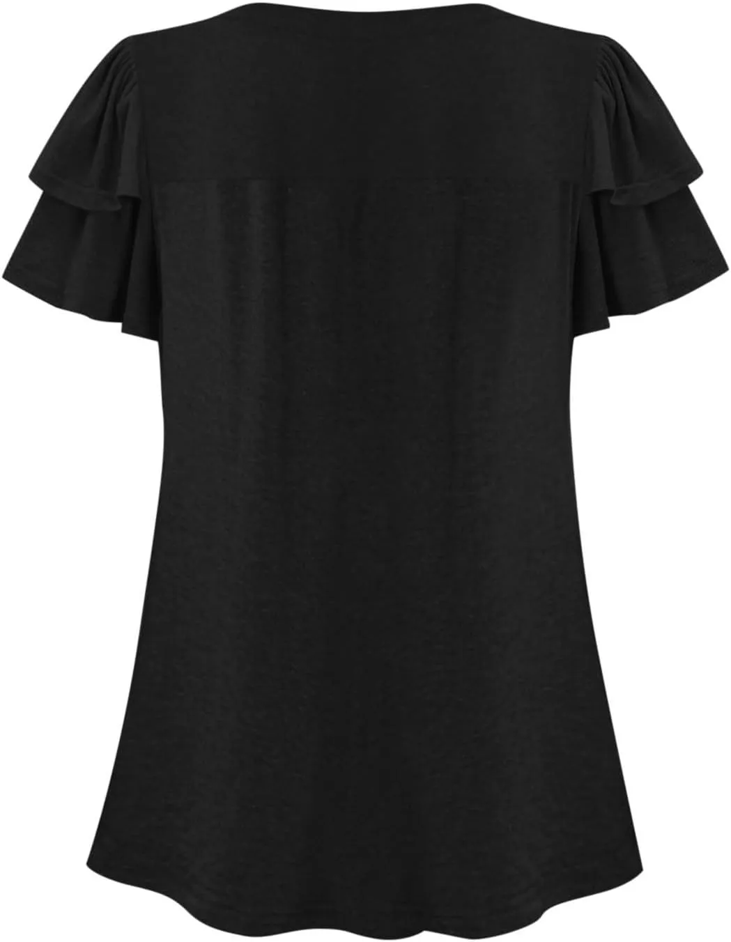 Tunic Tops for Women Ruffle Sleeve Shirts Loose Fit Casual V Neck Short Sleeve Summer Pleated T-Shirts Dressy Blouses