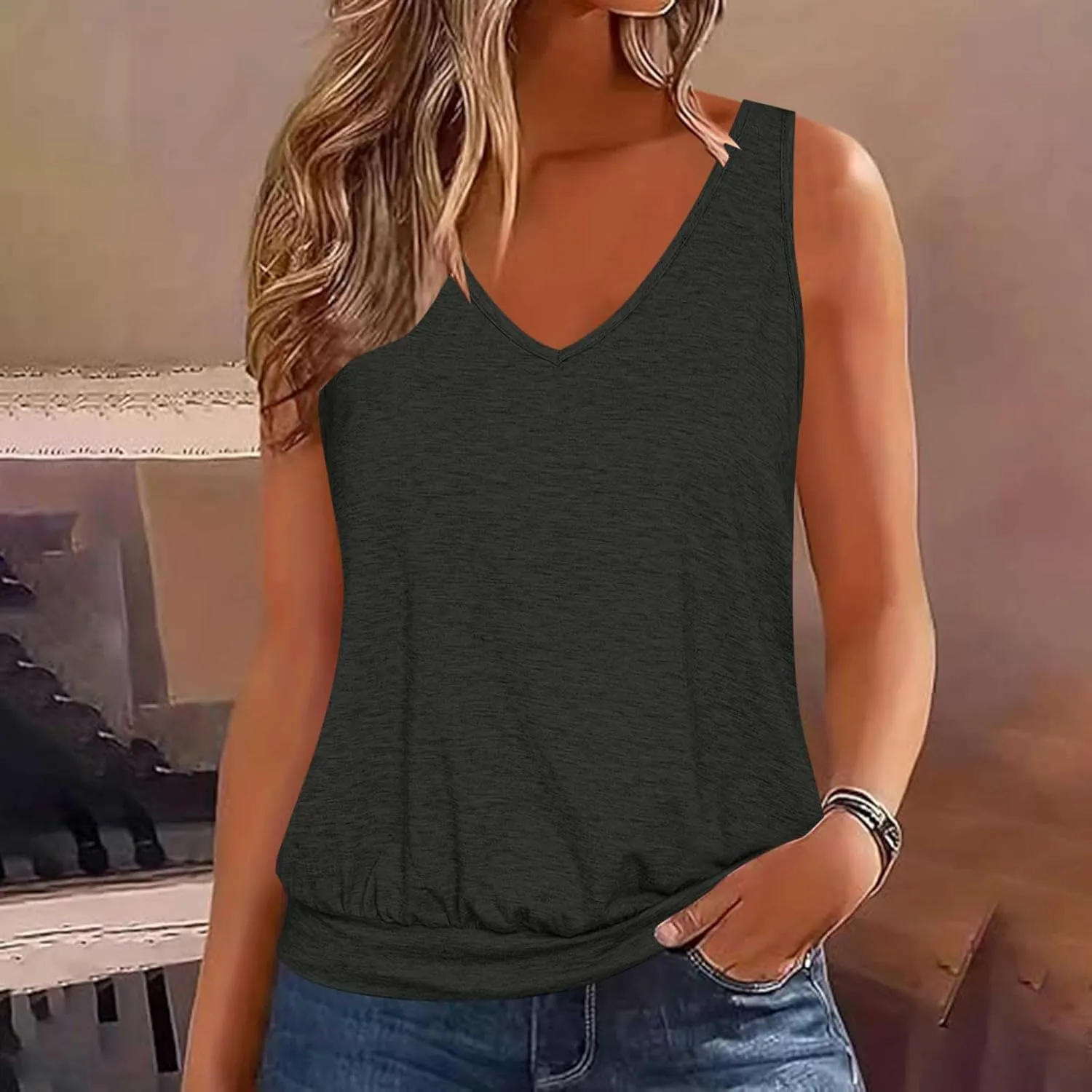 V Neck Tank Tops for Women Summer Loose Home Tops Vest Casual Soft Lightweight Classic-Fit Tanks Off Shoulder Tops