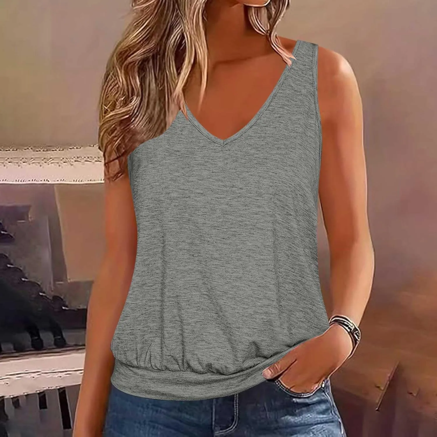 V Neck Tank Tops for Women Summer Loose Home Tops Vest Casual Soft Lightweight Classic-Fit Tanks Off Shoulder Tops