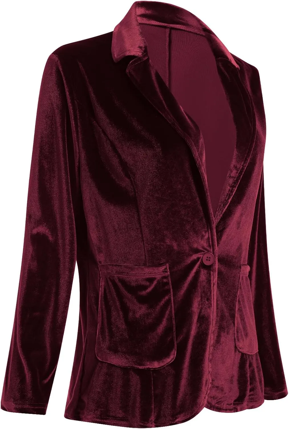 Velvet Blazers for Women Long Sleeve Open Front Button Velvet Blazer Jacket with Pockets