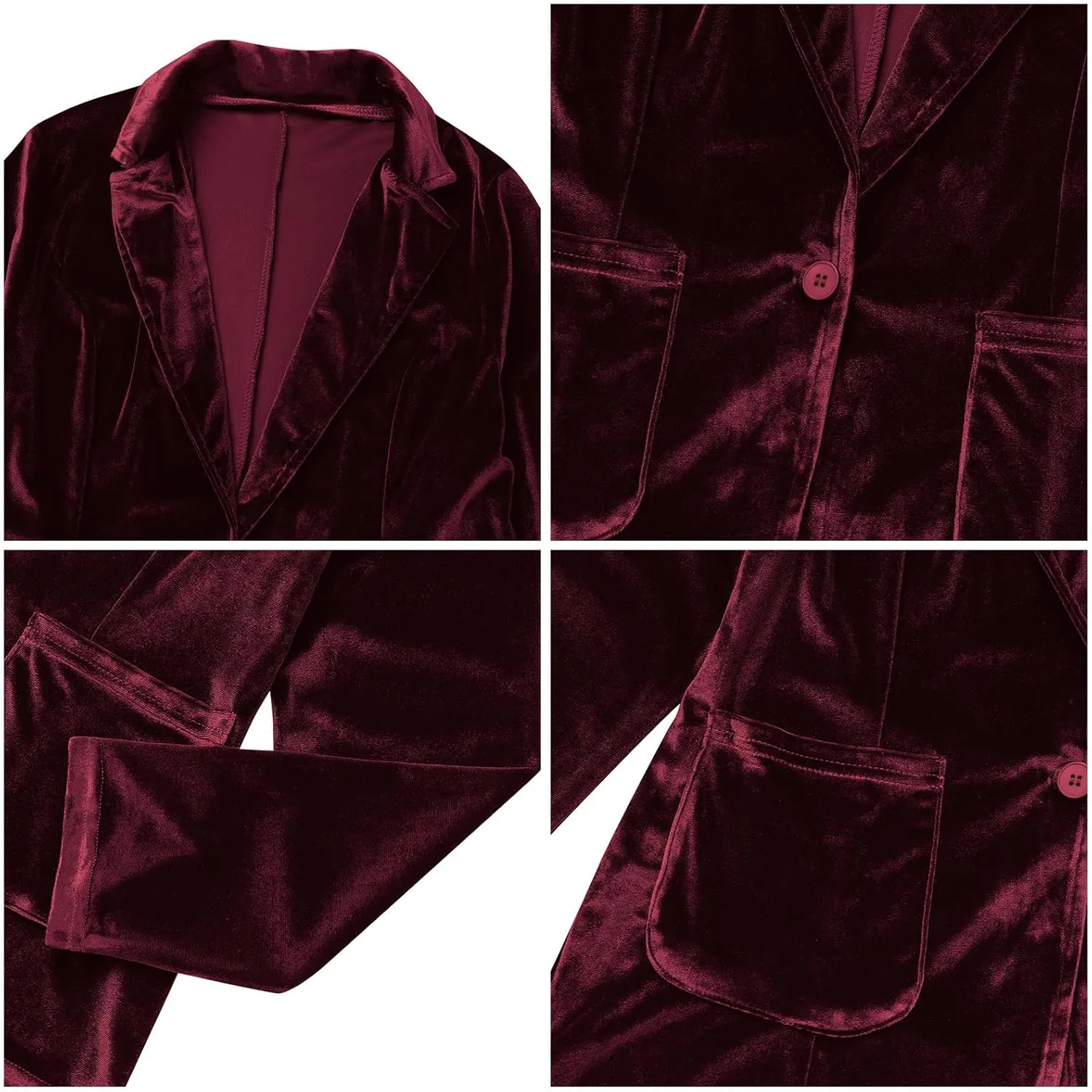Velvet Blazers for Women Long Sleeve Open Front Button Velvet Blazer Jacket with Pockets