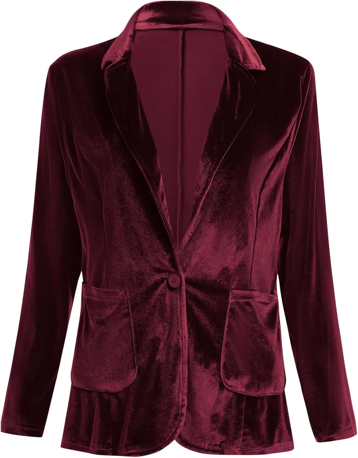 Velvet Blazers for Women Long Sleeve Open Front Button Velvet Blazer Jacket with Pockets