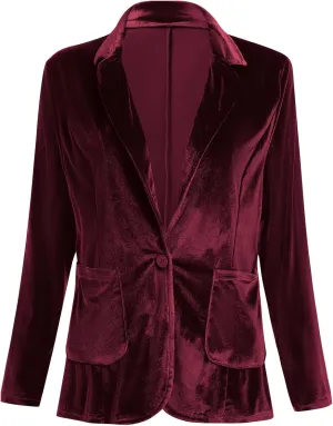 Velvet Blazers for Women Long Sleeve Open Front Button Velvet Blazer Jacket with Pockets