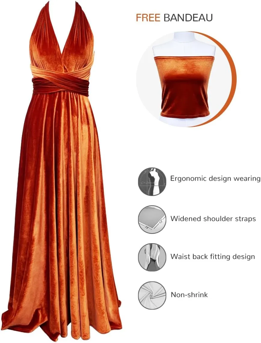 Velvet Infinity Dress with Bandeau,Convertible Bridesmaid Dresses,Plus Size Velvet Wrap Maxi Long Dress Multiway Formal Dress