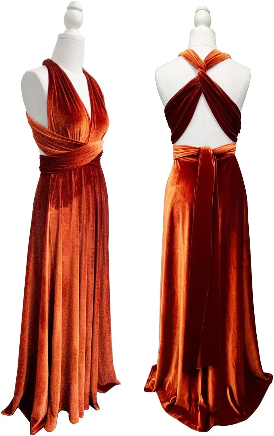 Velvet Infinity Dress with Bandeau,Convertible Bridesmaid Dresses,Plus Size Velvet Wrap Maxi Long Dress Multiway Formal Dress