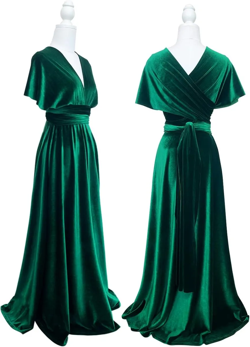 Velvet Infinity Dress with Bandeau,Convertible Bridesmaid Dresses,Plus Size Velvet Wrap Maxi Long Dress Multiway Formal Dress