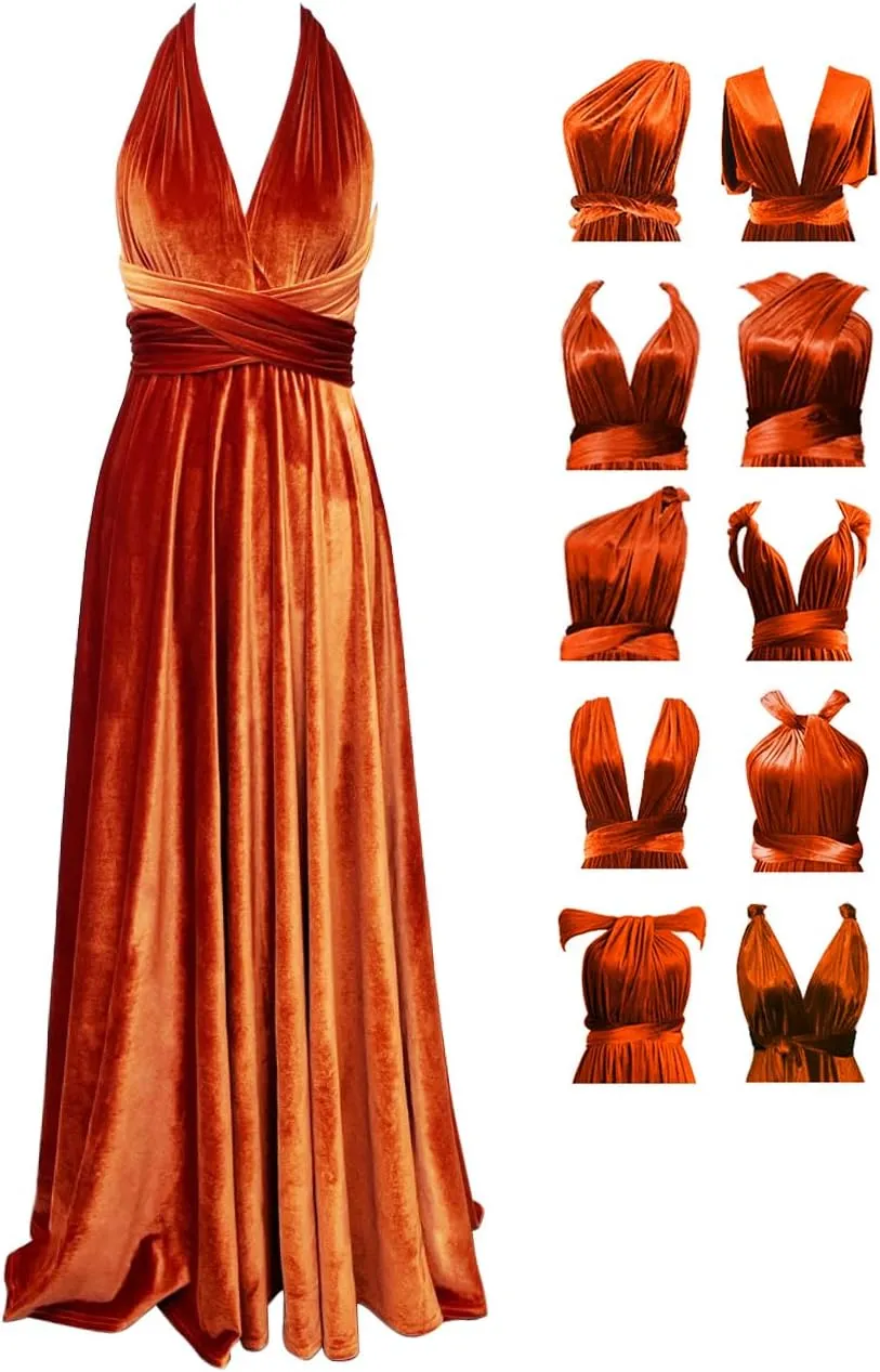Velvet Infinity Dress with Bandeau,Convertible Bridesmaid Dresses,Plus Size Velvet Wrap Maxi Long Dress Multiway Formal Dress