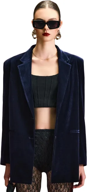 Velvet Womens Blazer, Trendy Oversized Fit, Long Sleeve Blazers for Women, Office Attire, Business Casual, Work Clothes