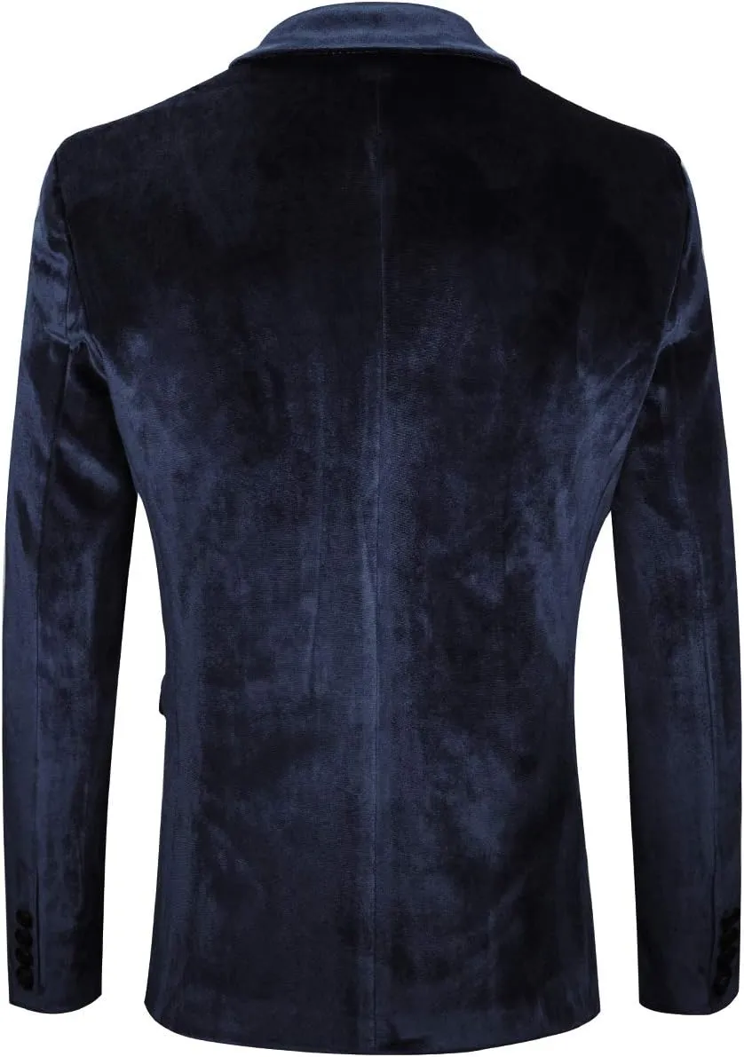 WEEN CHARM Velvet Blazer for Men Slim Fit One Button Sport Coat Tuxedo Jacket for Prom Wedding Party Dinner