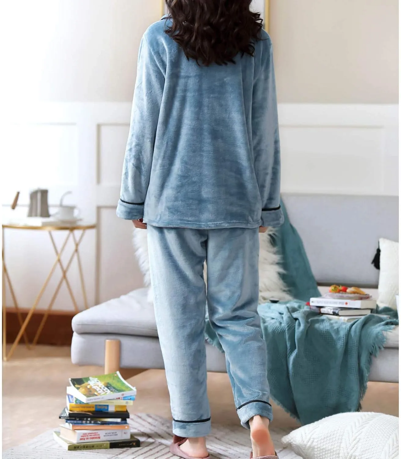 Winter Warm Fleece Plush Pajamas Set for Women Super Soft Flannel Christmas Lounge Homewear Lapel Button Set
