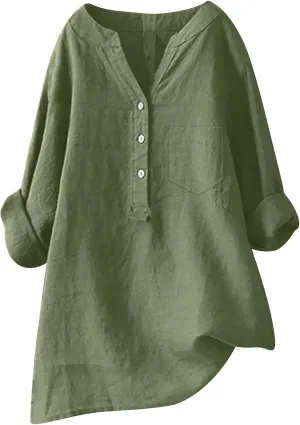 Women Button Up Shirt Plain Short Sleeve Linen Summer Casual Dress Blouse Tops Loose Tee Shirts