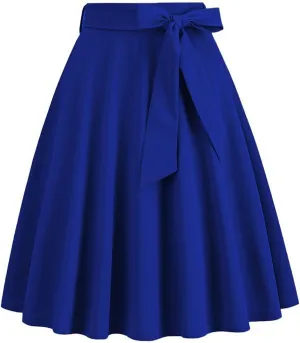 Women Elegant Hepburn Style Midi Skirt, High Waist Ruffle Ruched Swing Skirts Fashion Rockabilly Prom Party Clothes