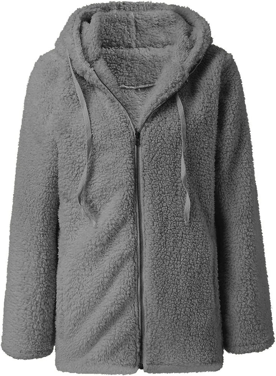 Women Fuzzy Fleece Zip Up Jacket Hooded Sherpa Lined Sweatshirt Casual Soft Fuzzy Shaggy Teddy Coat Fluffy Outerwear