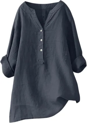 Women Linen Shirts Summer Linen Bohemian Short Sleeve Tunic Top Casual Loose Dressy V-Neck Tee Tops