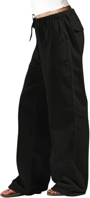 Women Linen Summer Palazzo Pant Flowy Wide Leg Boho Beach Pants High Elastic Waisted Loose Trouser with Pocket