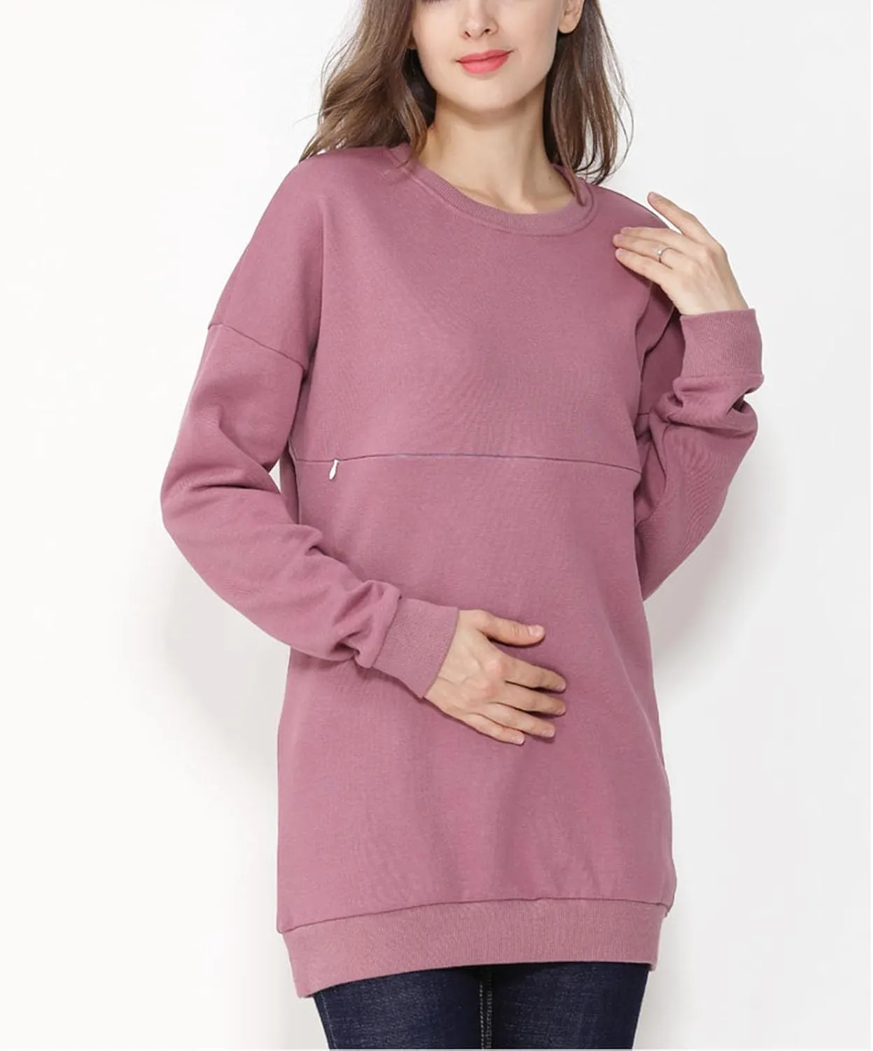 Women Maternity Nursing Shirts Long Sleeve Comfy Breastfeeding Tops Crewneck Zipper Sweatshirt Pregnancy Clothes
