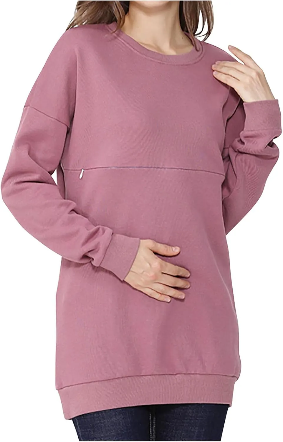 Women Maternity Nursing Shirts Long Sleeve Comfy Breastfeeding Tops Crewneck Zipper Sweatshirt Pregnancy Clothes