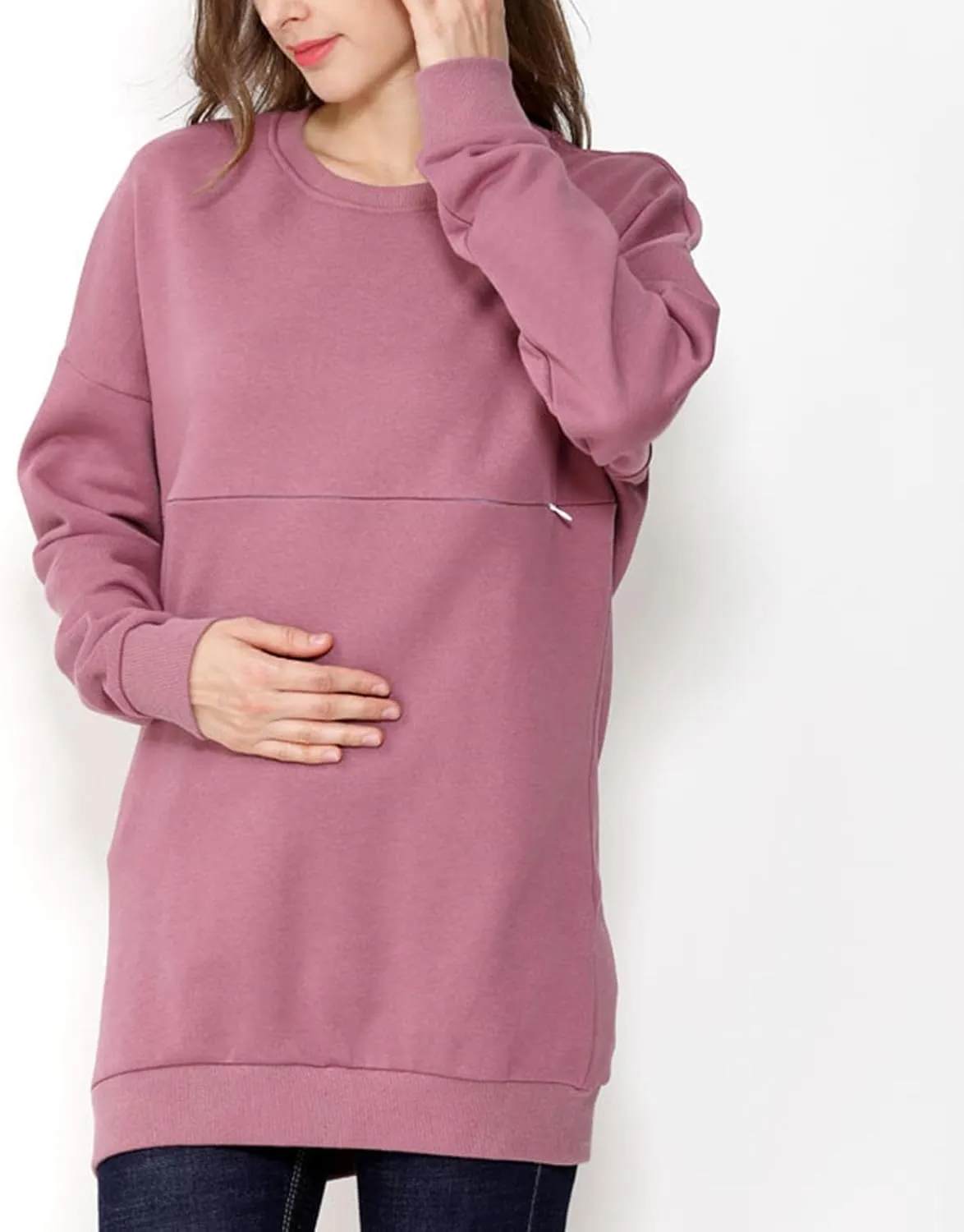 Women Maternity Nursing Shirts Long Sleeve Comfy Breastfeeding Tops Crewneck Zipper Sweatshirt Pregnancy Clothes