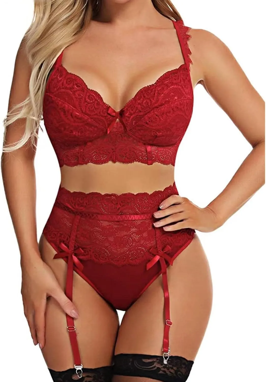 Women Sexy Sheer Floral Lace Pajamas Lingerie Set High Waist Sleepwear Bra And Panty 3 Piece Moss Maternity Robe