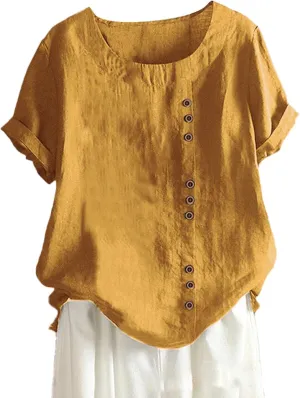Women Short Sleeve Cotton Linen Shirt Casual Crew Neck Henley T Shirt Bohemian Embroidery Loose Summer Tops