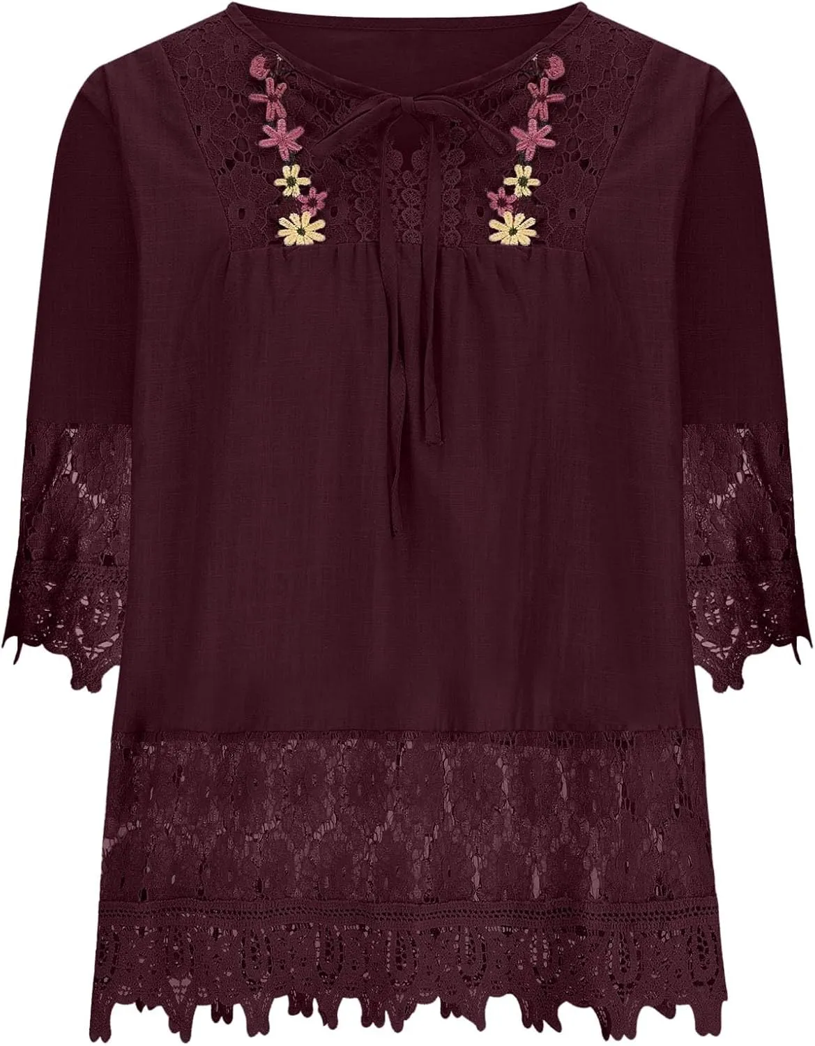 Women Short Sleeve Cotton Linen Shirt Casual V-Neck Oversized T-Shirt Floral Loose Fit Summer Tshirt