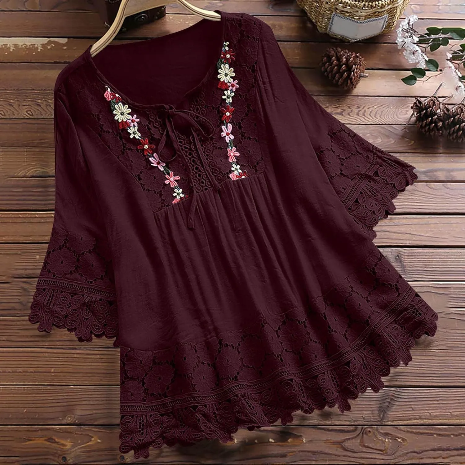 Women Short Sleeve Cotton Linen Shirt Casual V-Neck Oversized T-Shirt Floral Loose Fit Summer Tshirt
