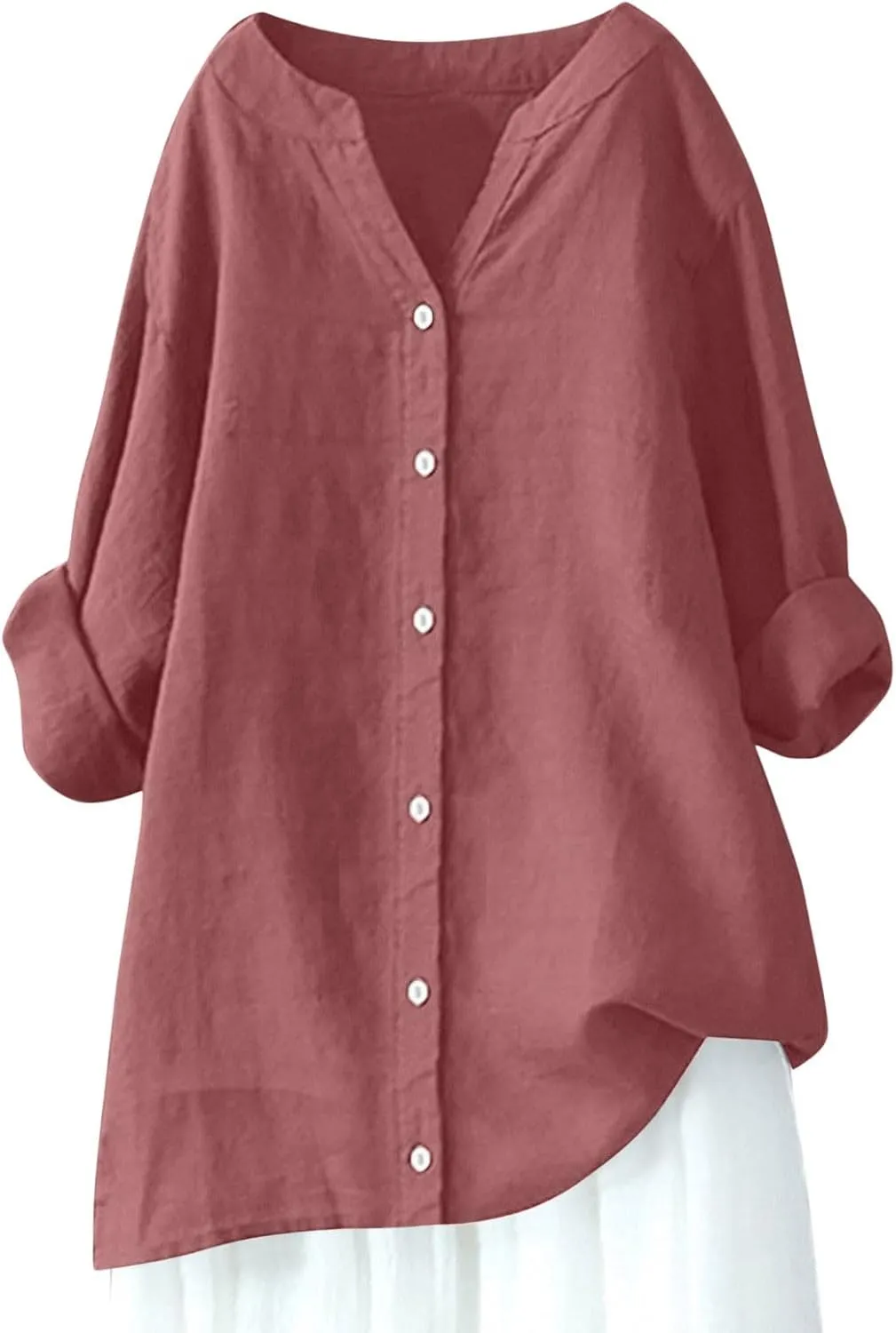 Women Short Sleeve Cotton Linen Shirt Casual V-Neck Oversized T-Shirt Floral Loose Fit Summer Tshirt