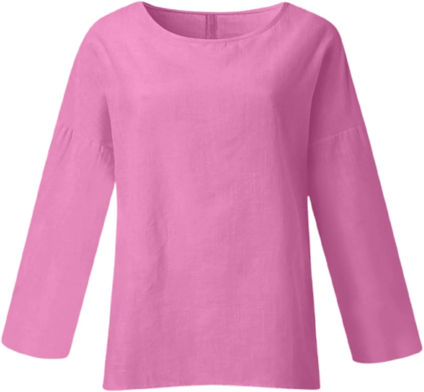 Women Short Sleeve Cotton Linen Shirts Casual Crew Neck Henley T Shirt Bohemian Boho Loose Summer Tee Tops
