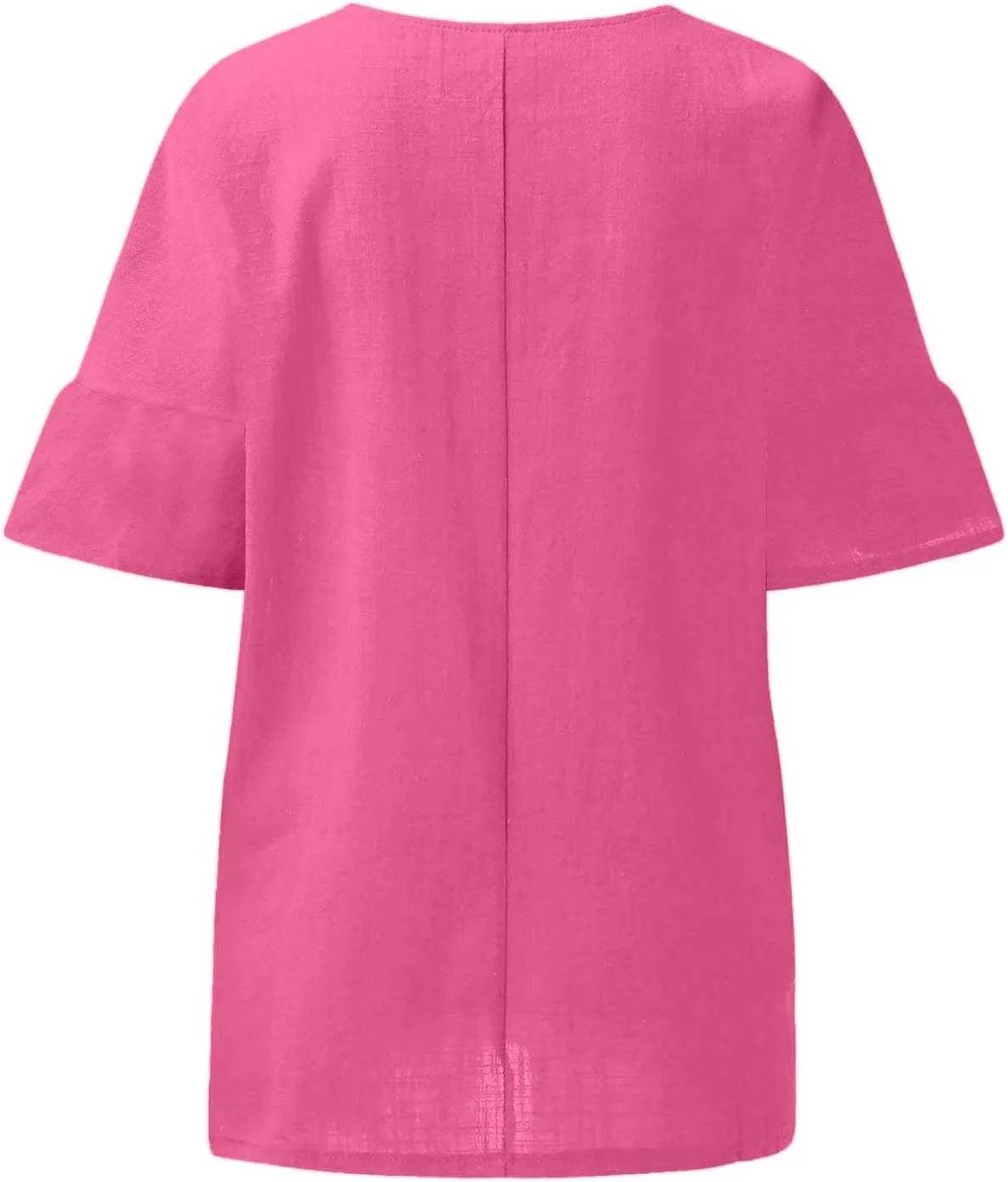 Women Short Sleeve Linen Shirts Casual Round Neck Plus Size T Shirt Bohemian Boho Loose Fit Summer Tshirts
