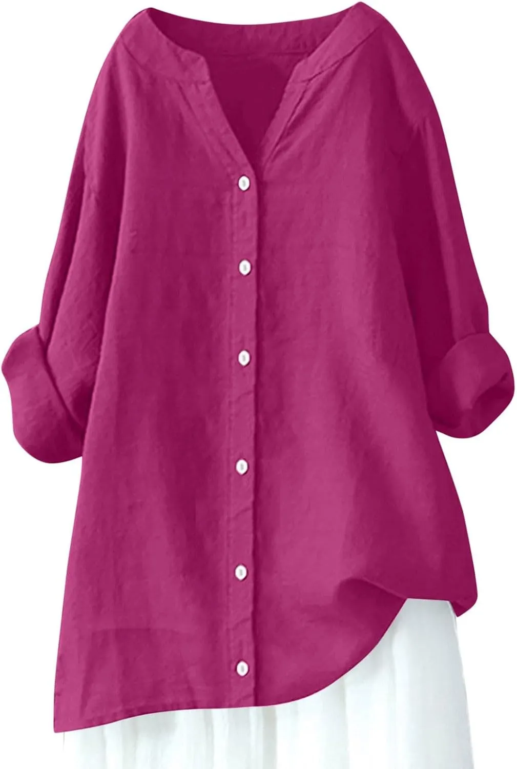 Women Short Sleeve Linen Shirts Casual V Neck Trendy Dressy T Shirt Collared Button Down Loose Summer Tshirts