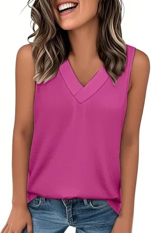 Women Summer Tank Tops Dressy 2025 Vacation Sleeveless V Neck Loose Fit Shirt Outfits Clothes