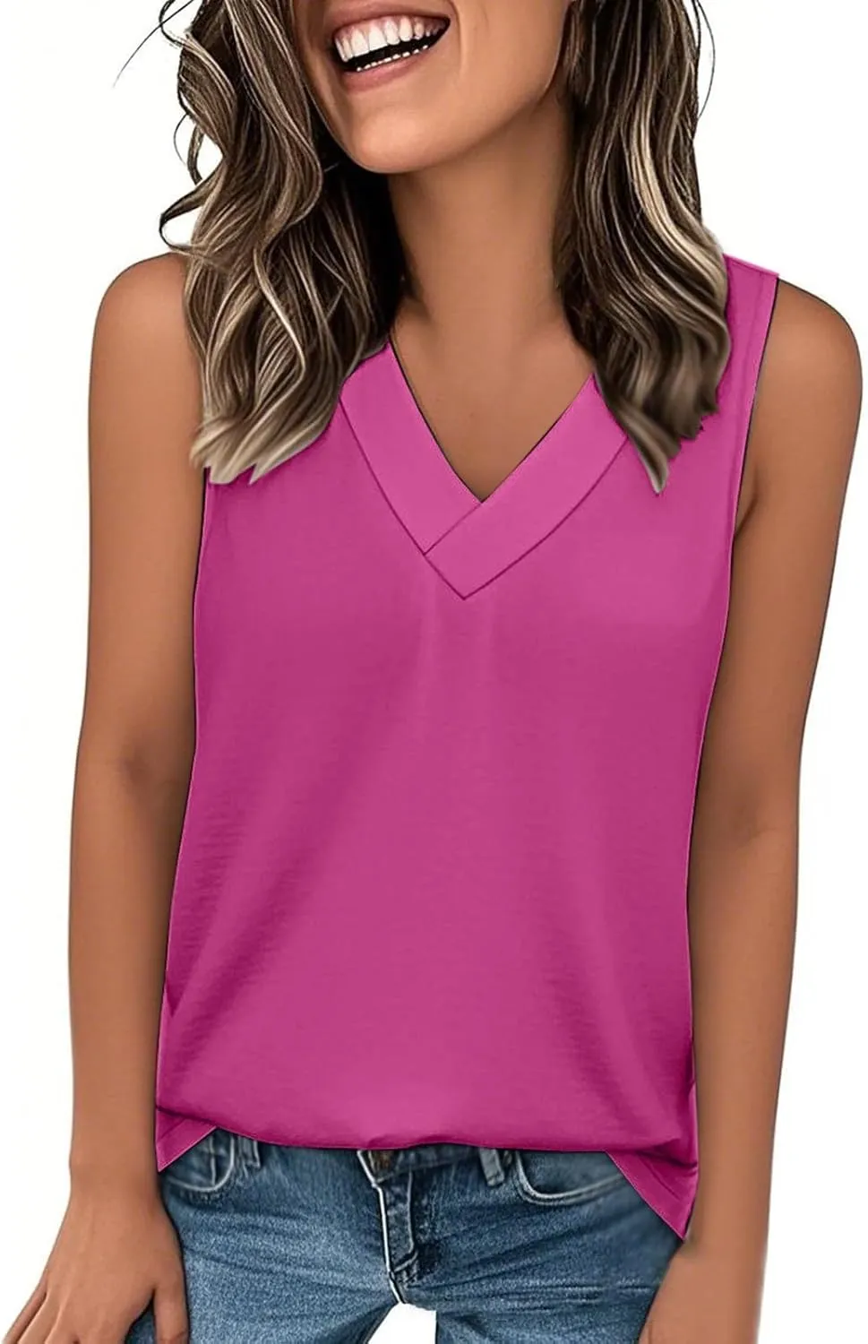 Women Summer Tank Tops Dressy 2025 Vacation Sleeveless V Neck Loose Fit Shirt Outfits Clothes