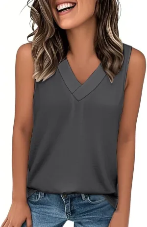 Women Summer Tank Tops Dressy 2025 Vacation Sleeveless V Neck Loose Fit Shirt Outfits Clothes