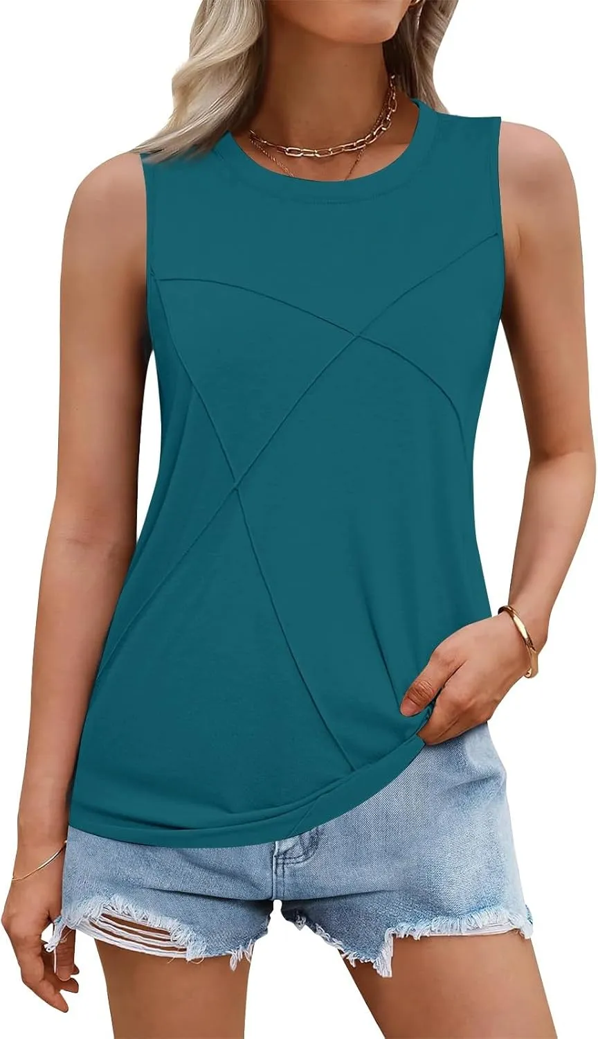 Women Tank Tops Crew Neck Shirts Loose Fit Tank Tops Sleeveless Tops Women T-Shirts Casual Summer Tops for Women