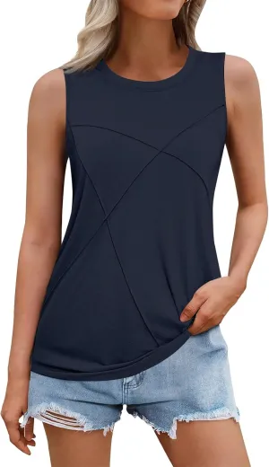 Women Tank Tops Crew Neck Shirts Loose Fit Tank Tops Sleeveless Tops Women T-Shirts Casual Summer Tops for Women