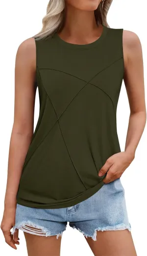 Women Tank Tops Crew Neck Shirts Loose Fit Tank Tops Sleeveless Tops Women T-Shirts Casual Summer Tops for Women