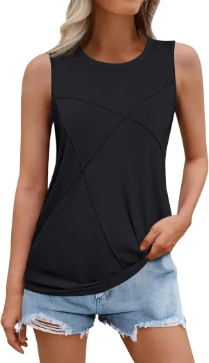 Women Tank Tops Crew Neck Shirts Loose Fit Tank Tops Sleeveless Tops Women T-Shirts Casual Summer Tops for Women