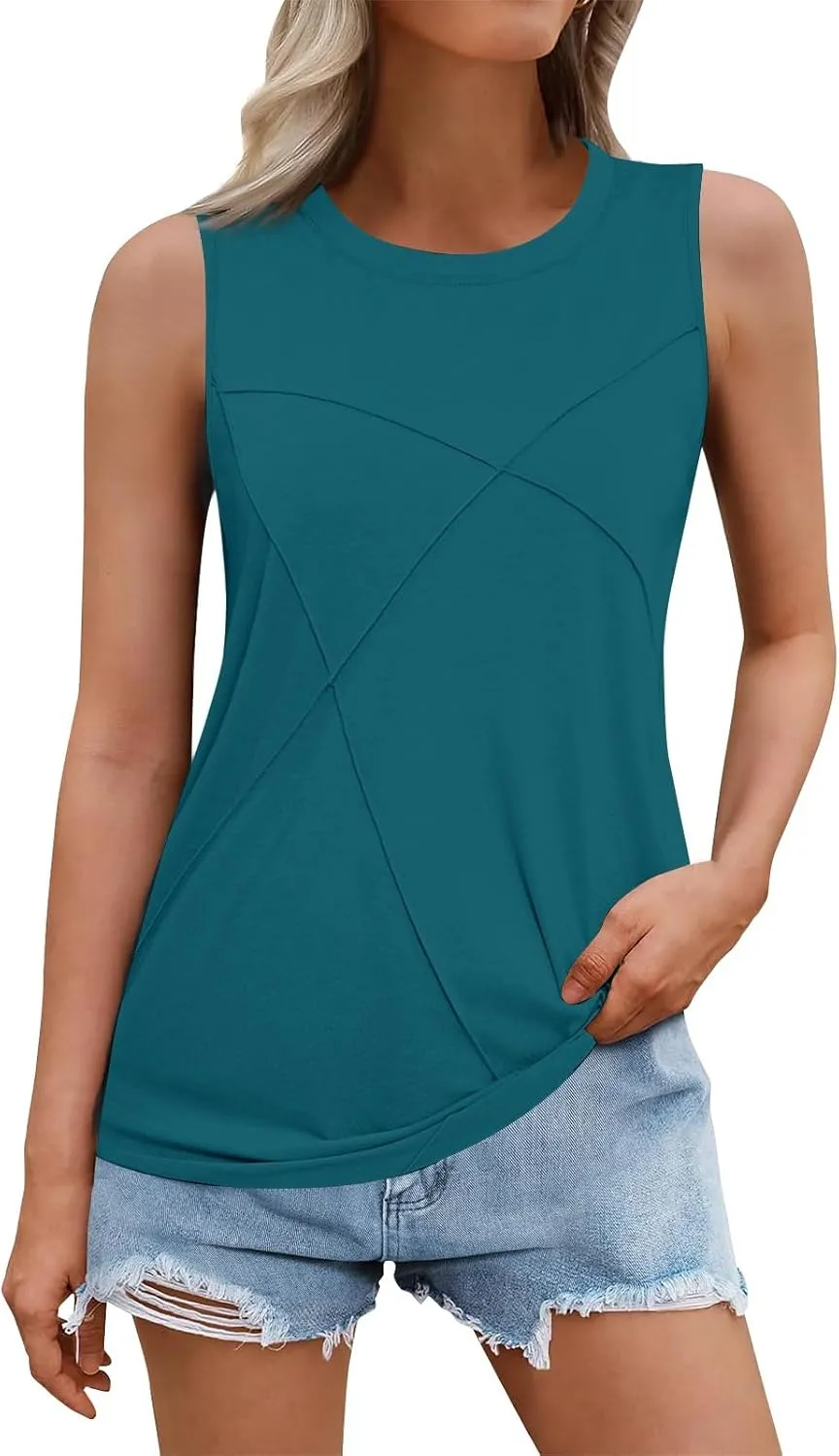 Women Tank Tops Crew Neck Shirts Loose Fit Tank Tops Sleeveless Tops Women T-Shirts Casual Summer Tops for Women