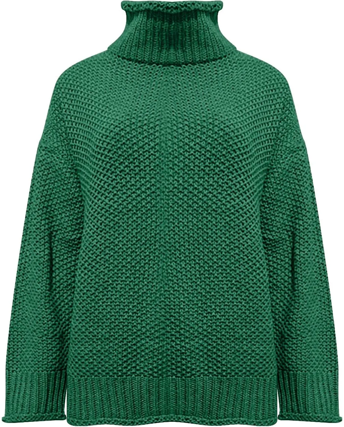 Women Turtleneck Sweater Knitted Texture Batwing Long Sleeve Oversized Casual Pullover Loose Lightweight Warm Outwear