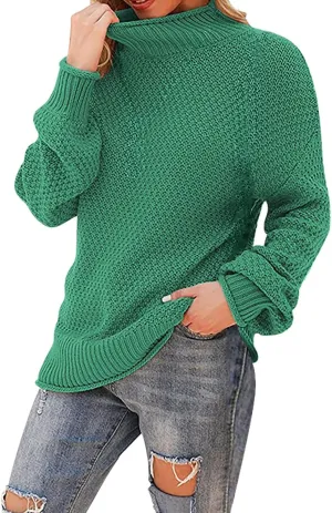 Women Turtleneck Sweater Knitted Texture Batwing Long Sleeve Oversized Casual Pullover Loose Lightweight Warm Outwear